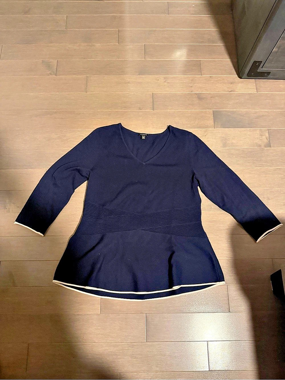 Talbots Tipped Peplum Sweater Tunic Blue size Medium